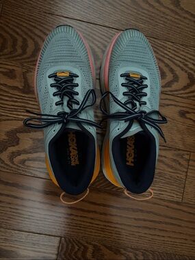 Hoka Women's Light Blue Pink Yellow Athletic Running Shoes